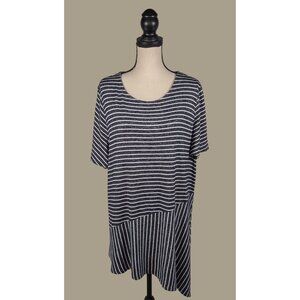 Lane Bryant Blue & White Striped Short Sleeve Asymmetrical Hem Top Size 18 NWT